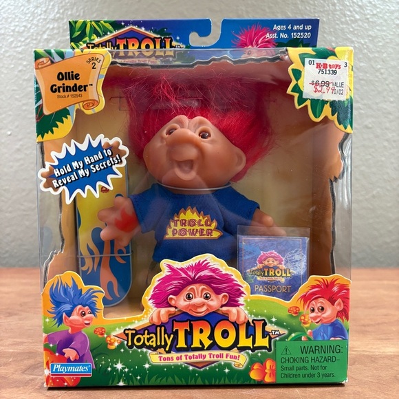 Playmates OLLIE GRINDER Totally Troll Skateboarder Vintage Doll 2001 Series 2 - Picture 1 of 8